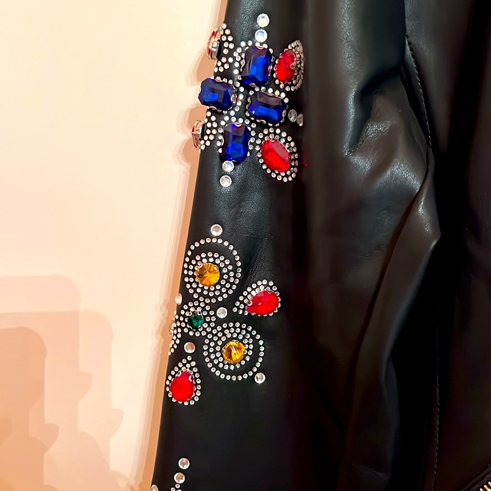 Bagatelle Black Embellished Faux Leather Jacket. Size M Rhinestones and Jewelry - Picture 4 of 7